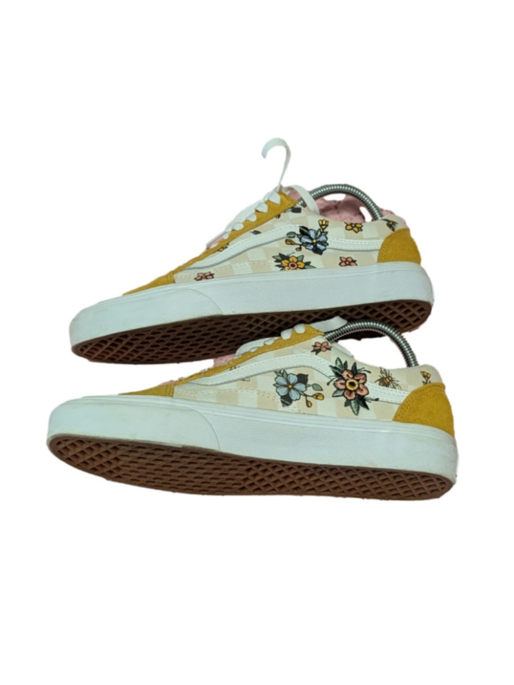 Vans Old Skool Floral Sneakers Yellow Beige Women's - Picture 9 of 11